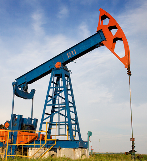 blue and orange oil derrick